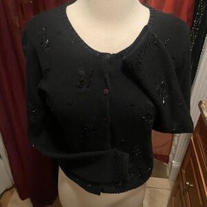 1990’s Vintage Cardigan Sweater Black w/ Beading Lamb’s wool